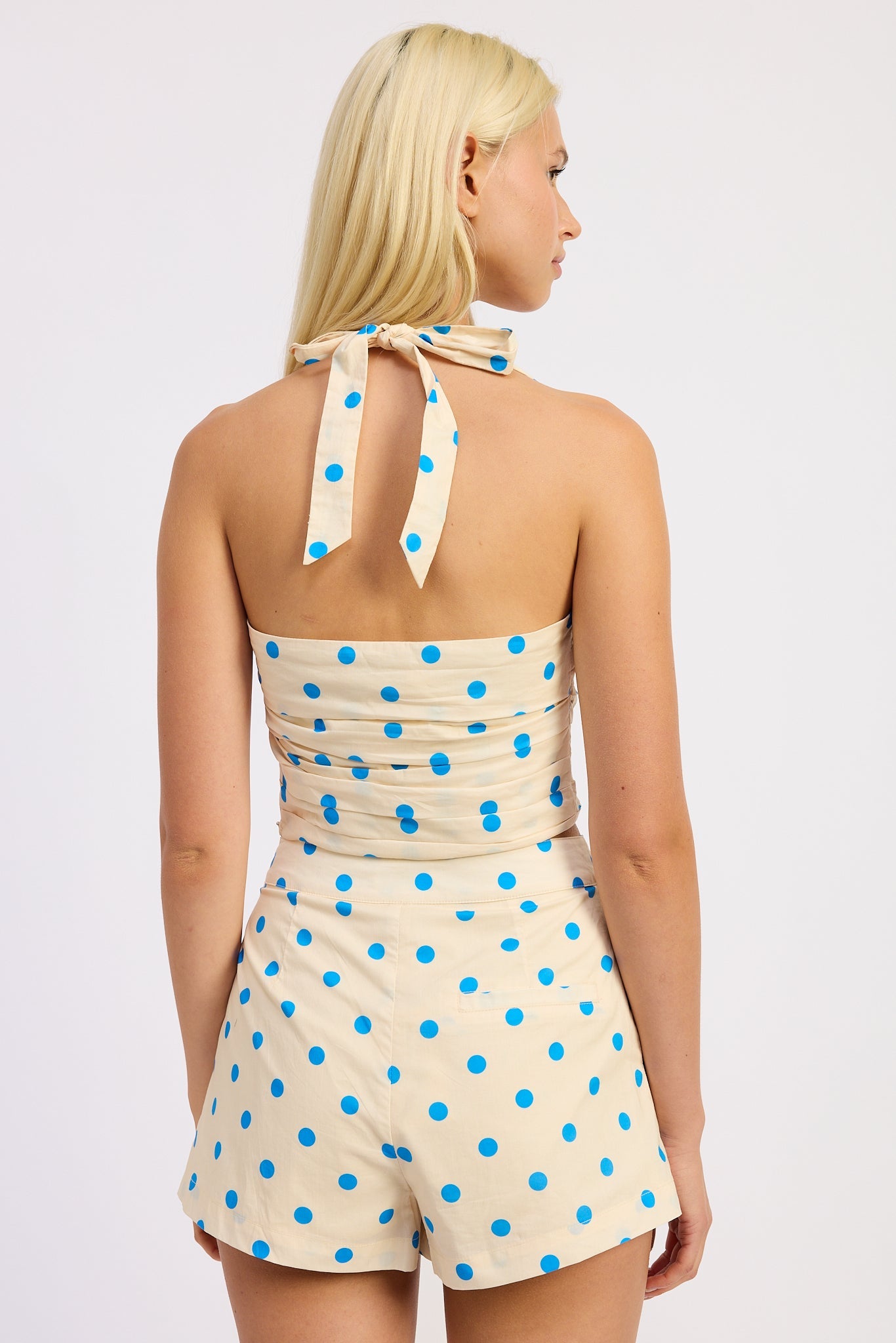 Square Neck Halter Top — 100% Cotton Polka Dot Matching Set Style - Tops