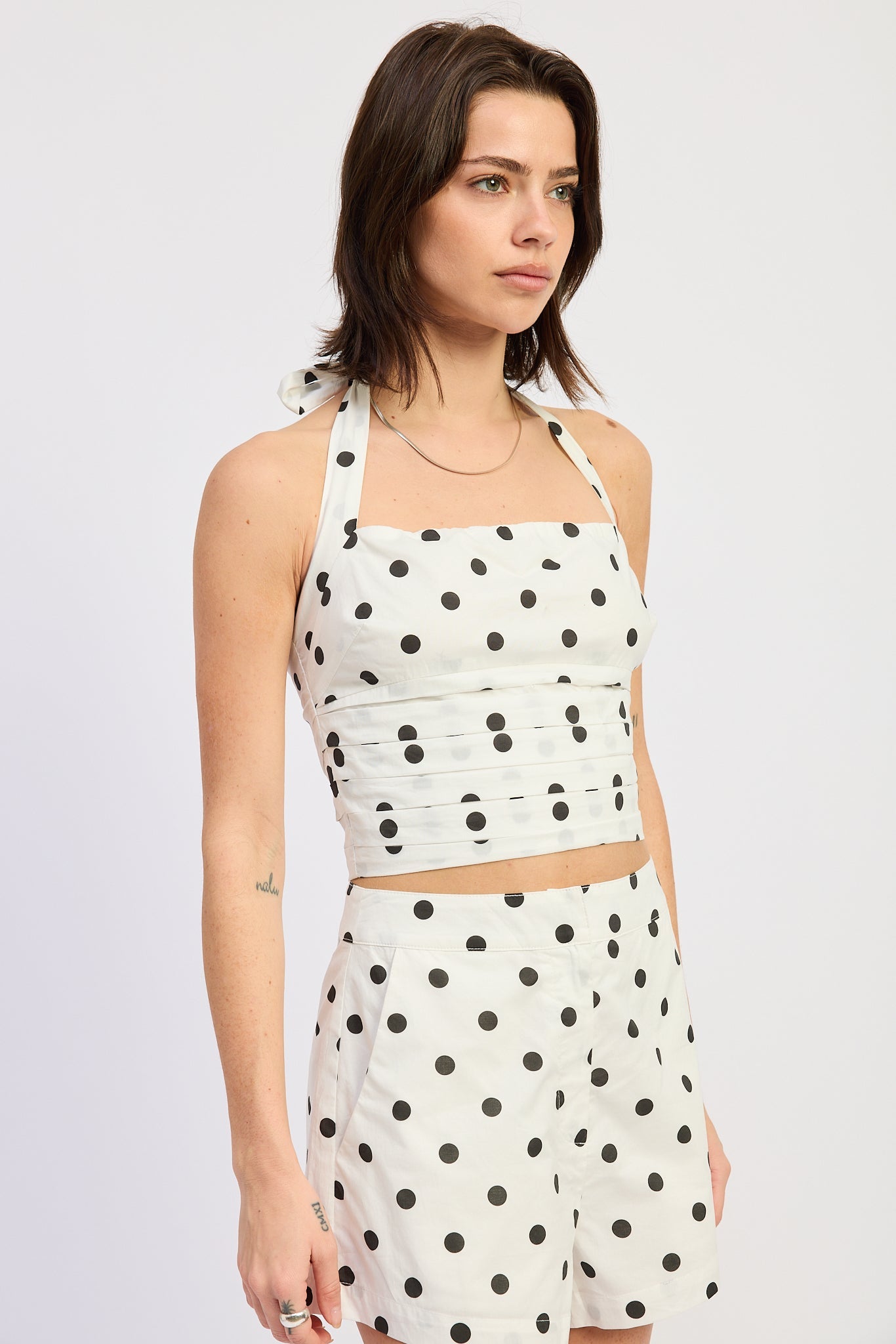 Square Neck Halter Top — 100% Cotton Polka Dot Matching Set Style - Tops