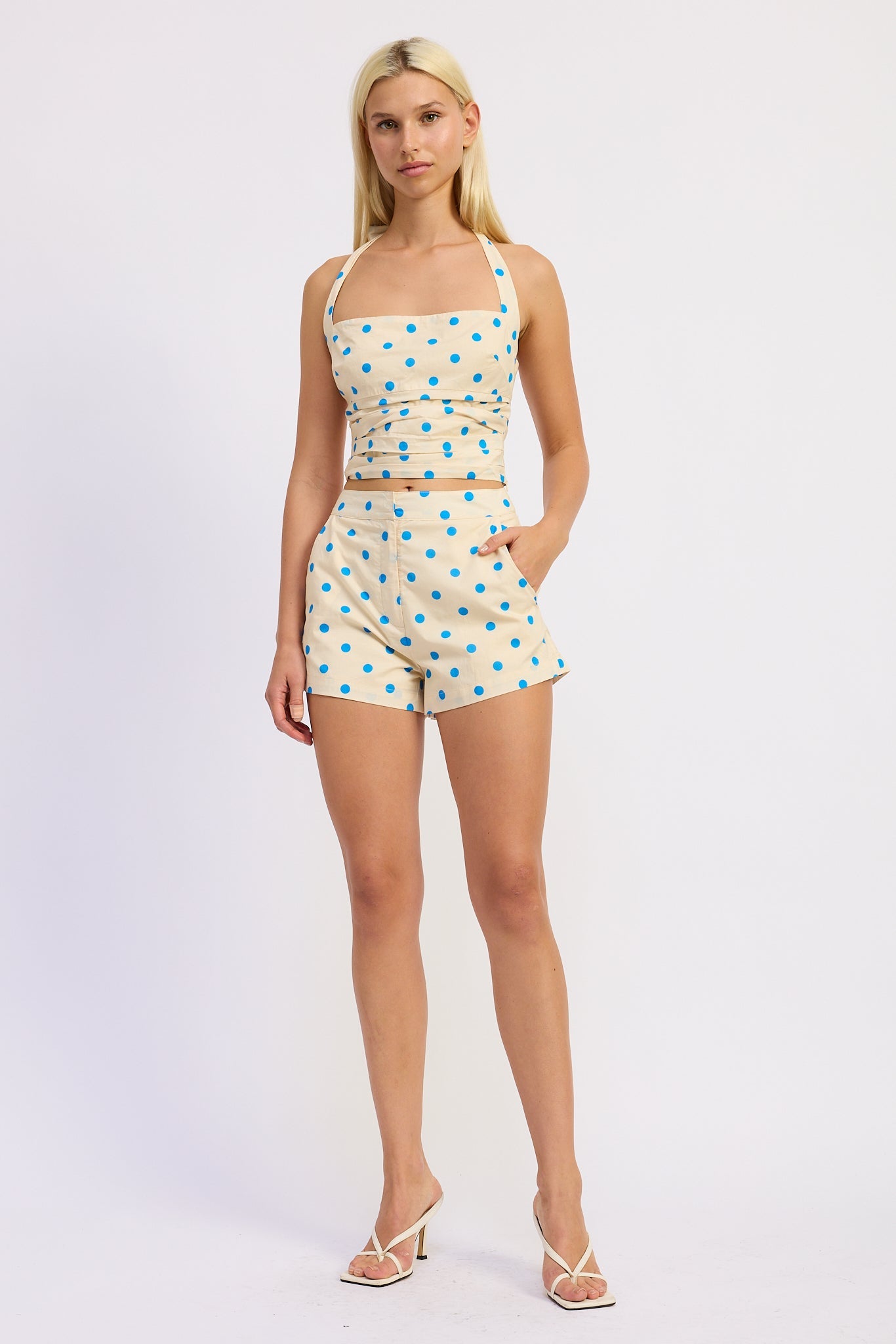 Poplin Midi Waist Shorts — 100% Cotton Polka Dot Matching Set Style - Shorts