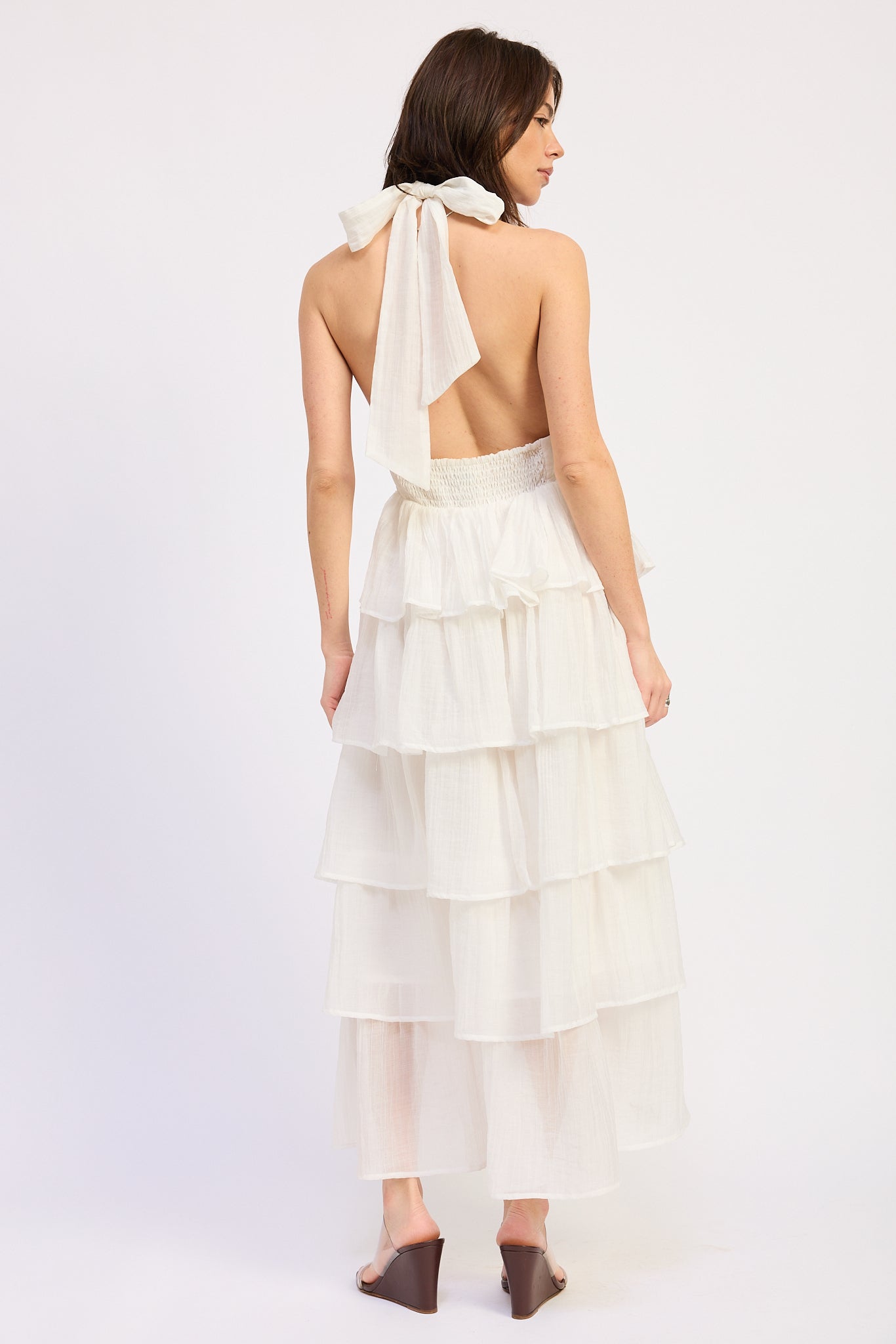 Halter Tiered Neck Tie Midi Dress — Lyocell Polyester Blend Flowy Elegant Style - Midi Dresses