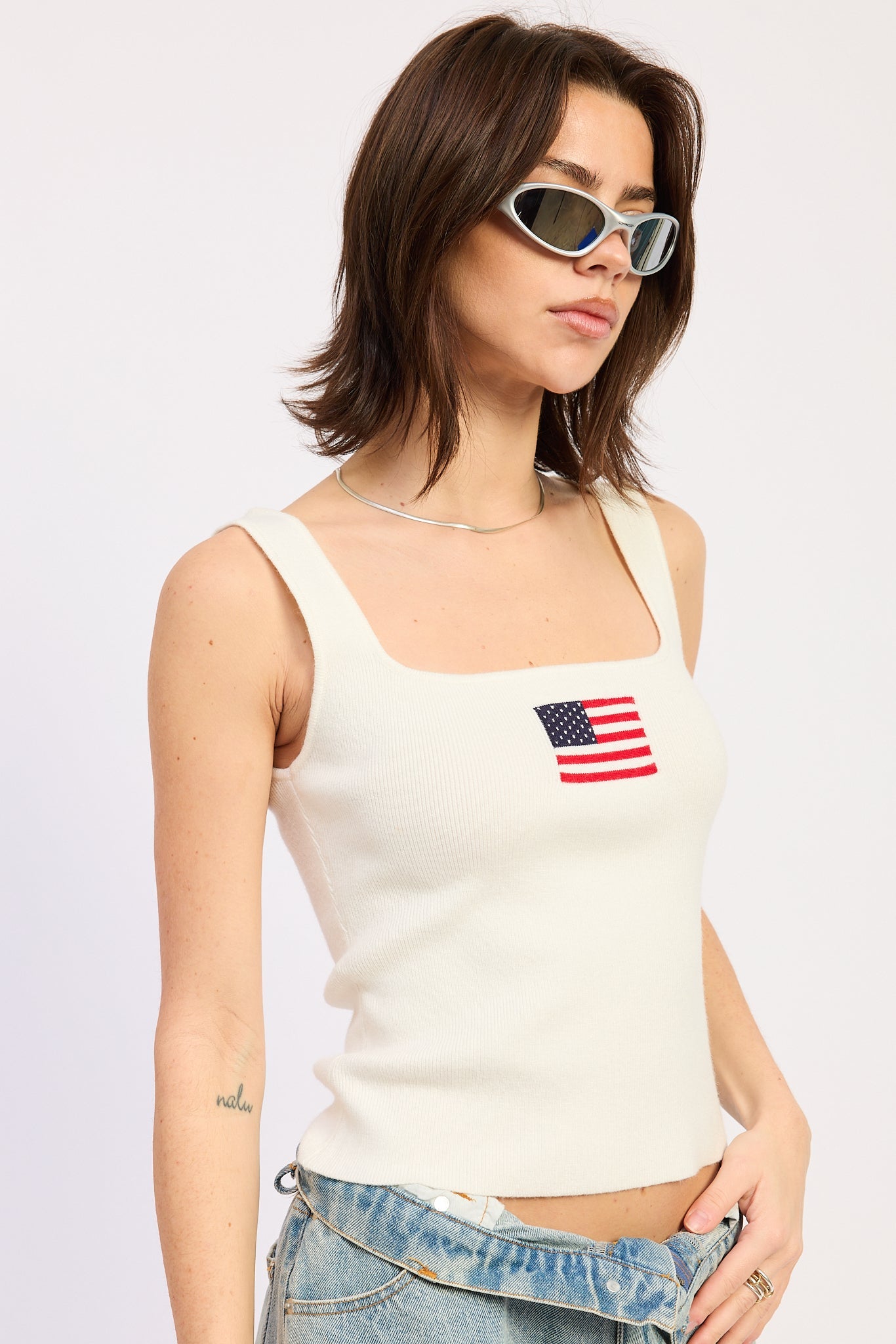 Square Neck Ribbed Top — Viscose Polyester Nylon Blend Fitted Everyday Style - Tops
