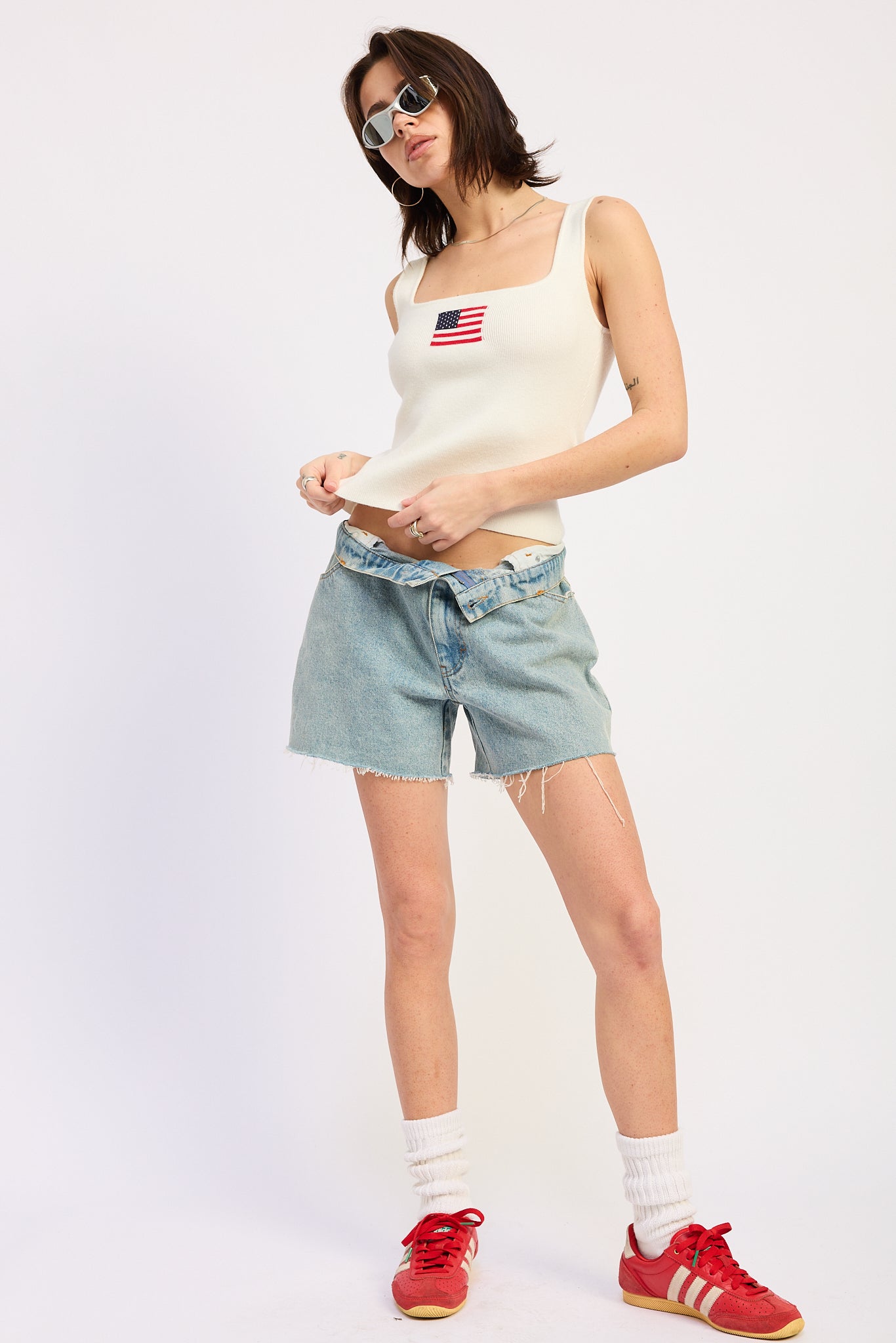 Square Neck Ribbed Top — Viscose Polyester Nylon Blend Fitted Everyday Style - Off-White Tops