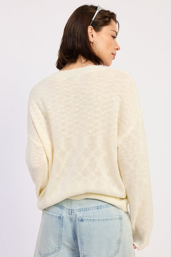 Blue Crab Slub Knit Sweater — 100% Acrylic Textured Coastal Casual Style - Sweaters