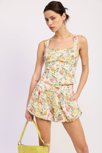Floral Bubble Hem Shorts — 100% Cotton Feminine Playful Summer Style - Floral Print Shorts