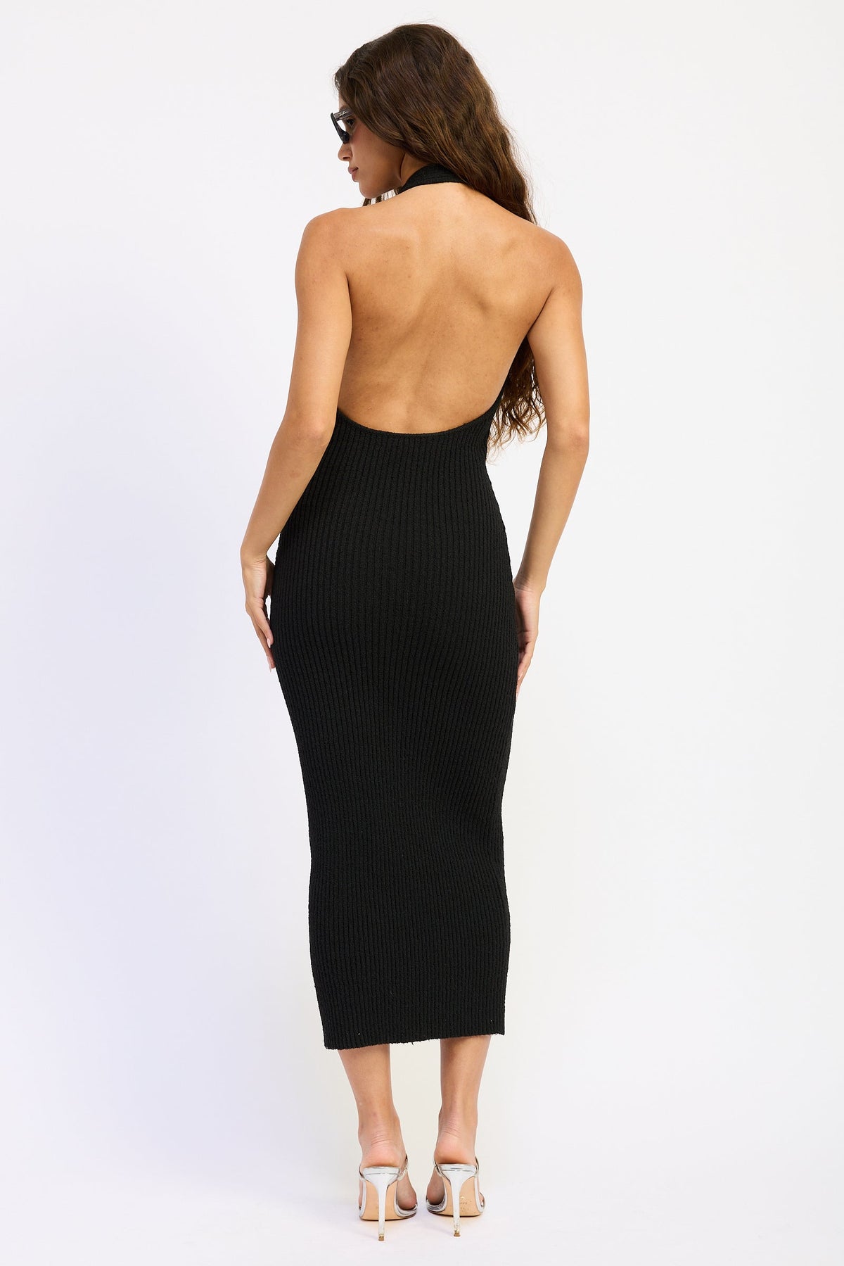 Halter Midi Dress with Metal Trim Detail