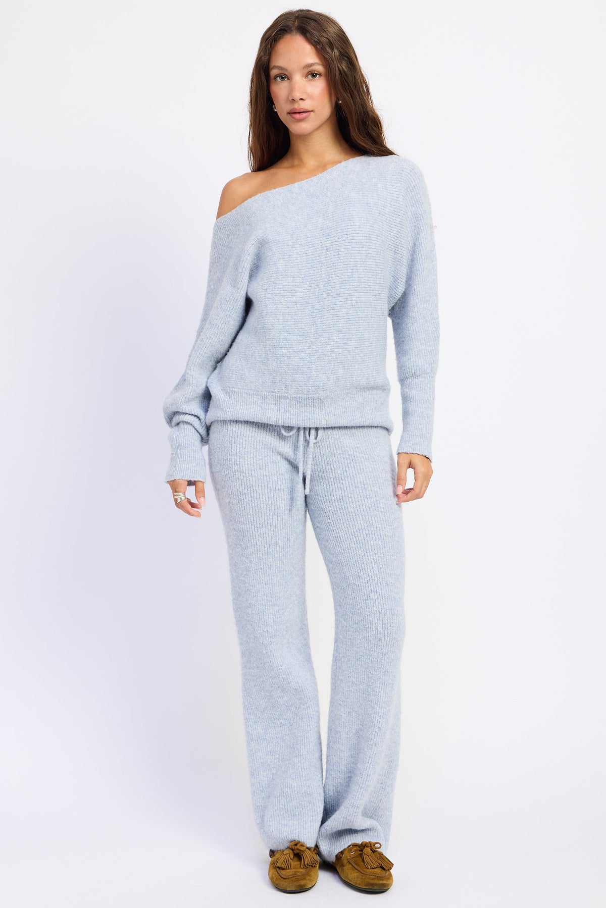 Ribbed Knit Sweater Lounge Pants with Stretch Fit