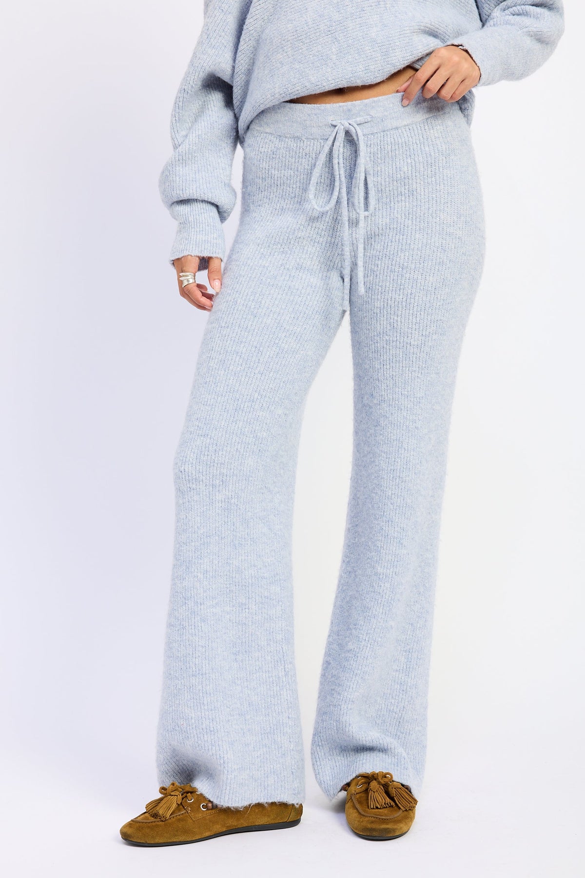 Ribbed Knit Sweater Lounge Pants with Stretch Fit Powder blue