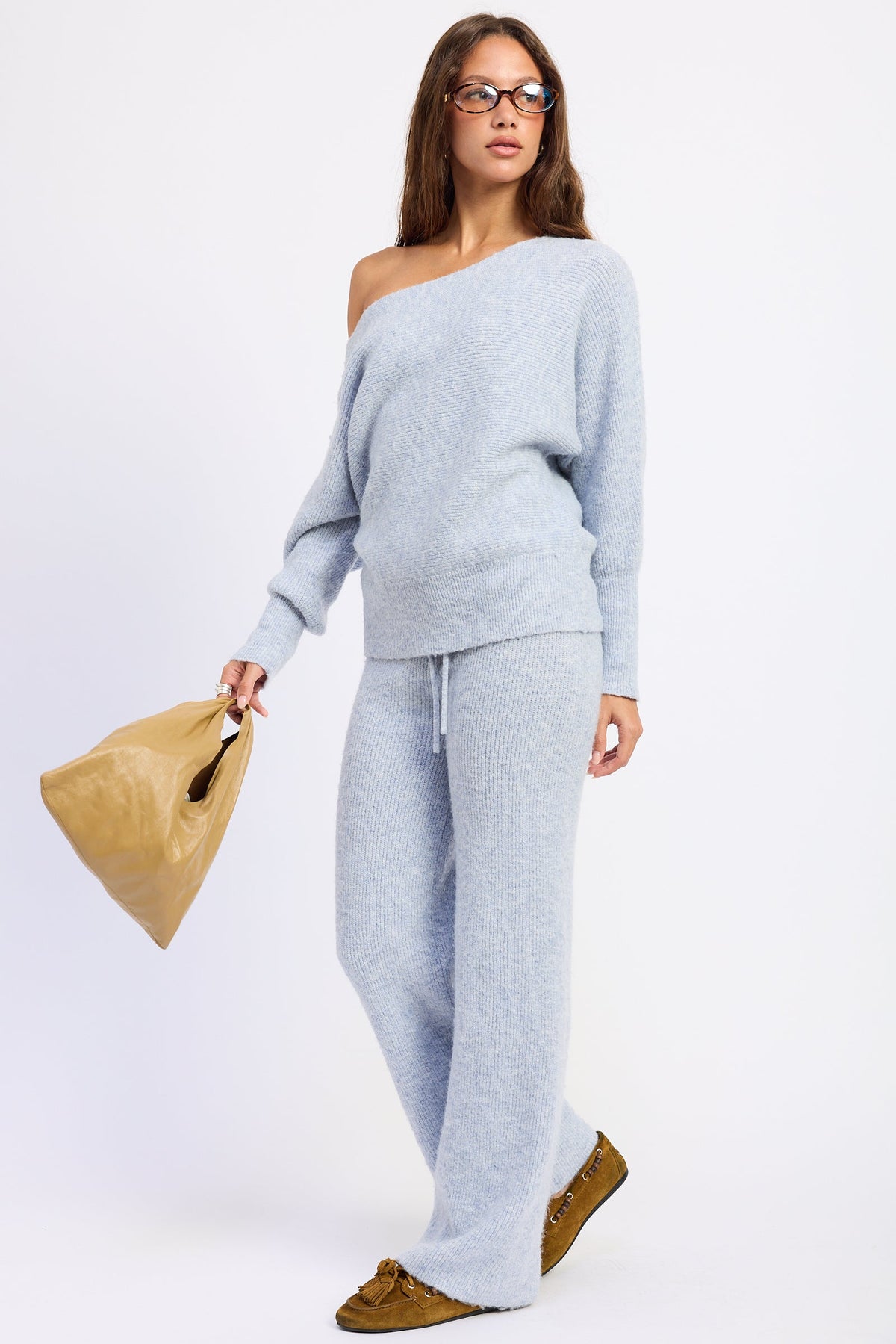 Ribbed Knit Sweater Lounge Pants with Stretch Fit
