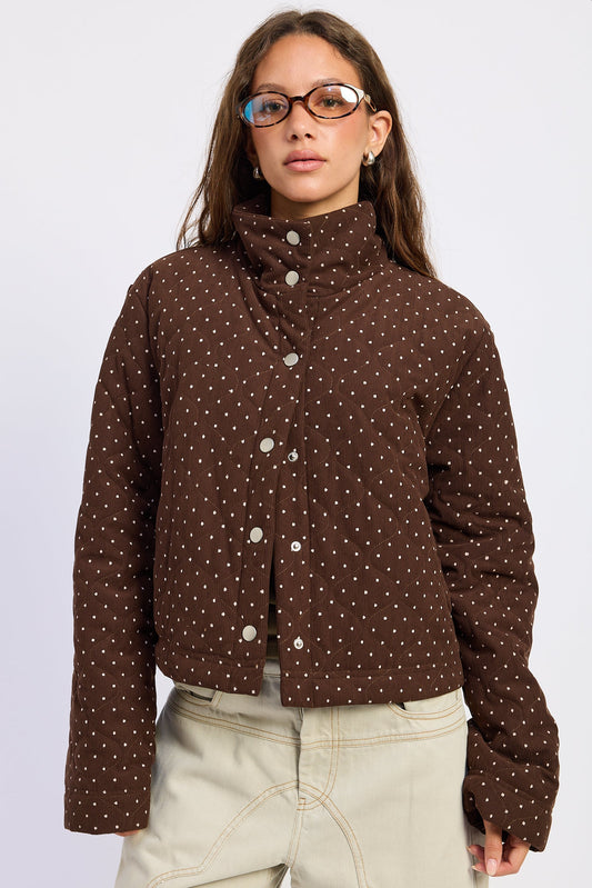 Polka Dot Quilt Puffer Short Jacket