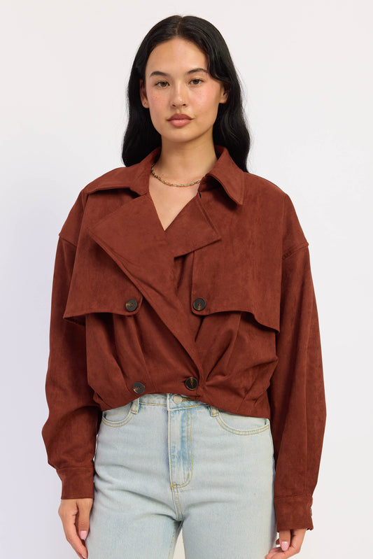 Collared Cropped Trench Coat Jacket
