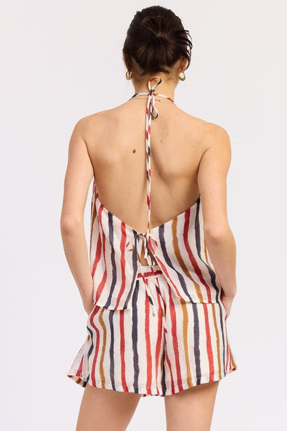 Striped Double Front Tie Rayon Matching Set Top — Casual Coordinating Everyday Style - TOPS