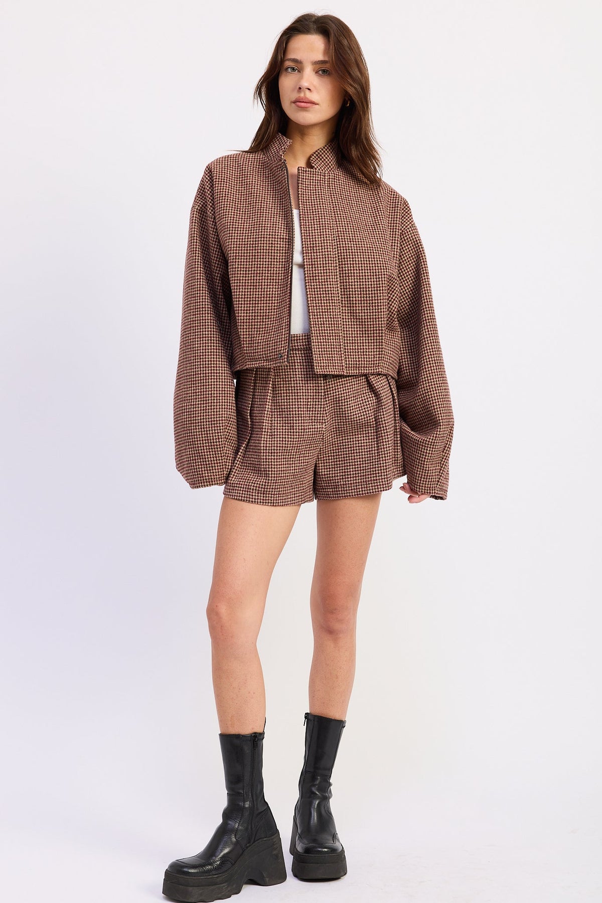 Plaid Mini Shorts with Tailored Fit and Coordinating Jacket Style