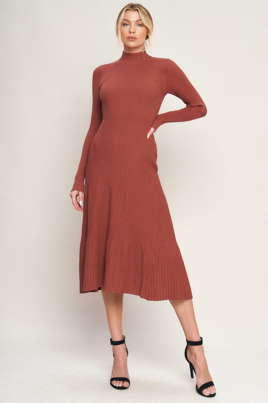 Long Sleeve Mock Neck Sweater Midi Dress | Trendy Midi Dresses Outfit Idea for Women by Ro + Ivy | Elevated Basics, Modern Comfort & Style