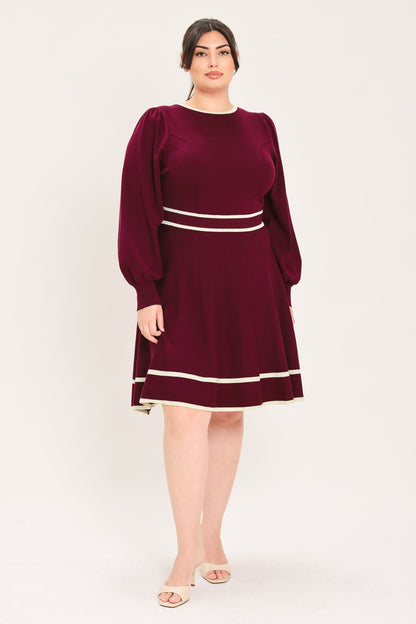 Merlot with Ivory Contrast Mini Sweater Dress WINE