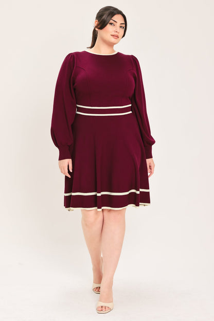 Merlot with Ivory Contrast Mini Sweater Dress
