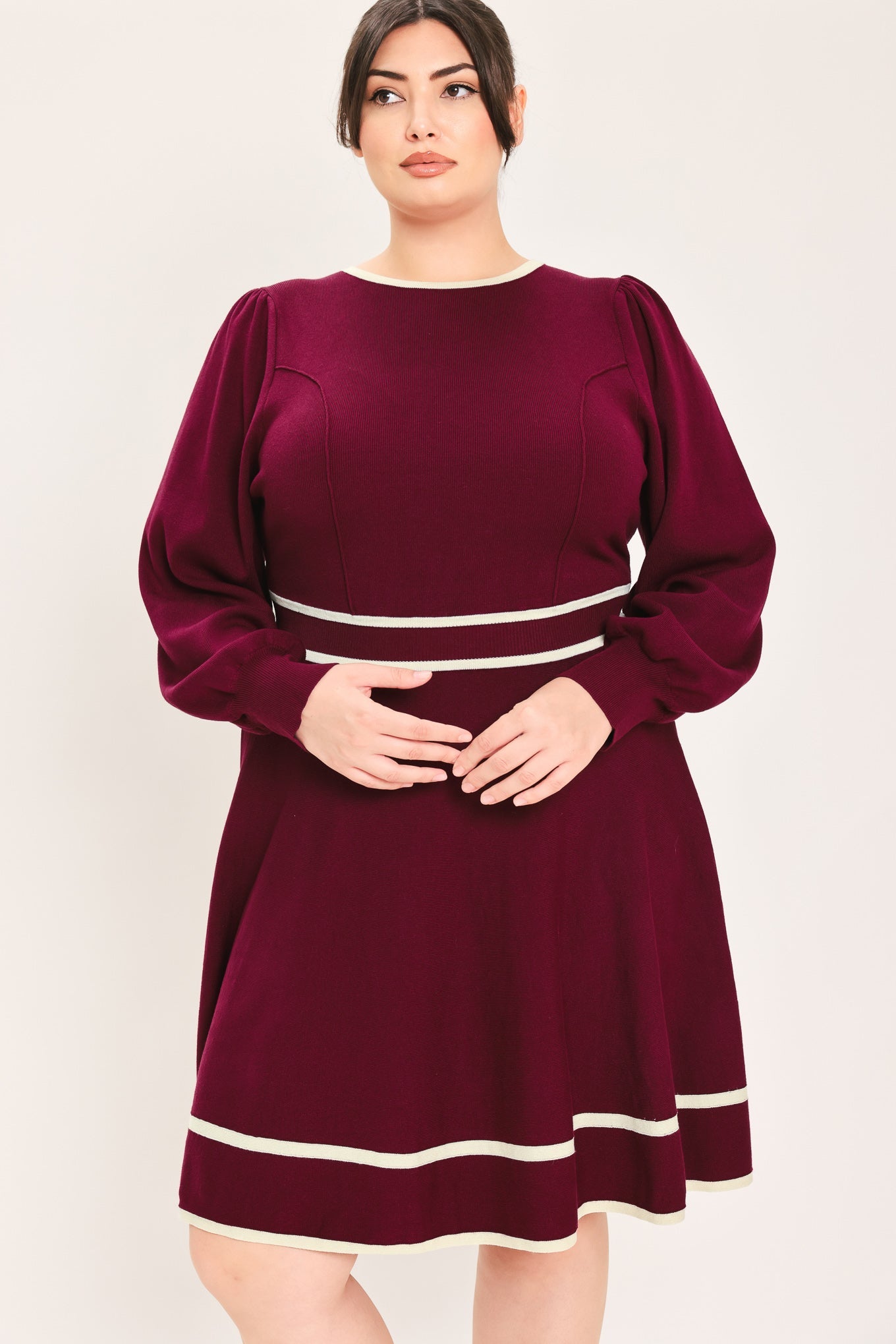 Merlot with Ivory Contrast Mini Sweater Dress