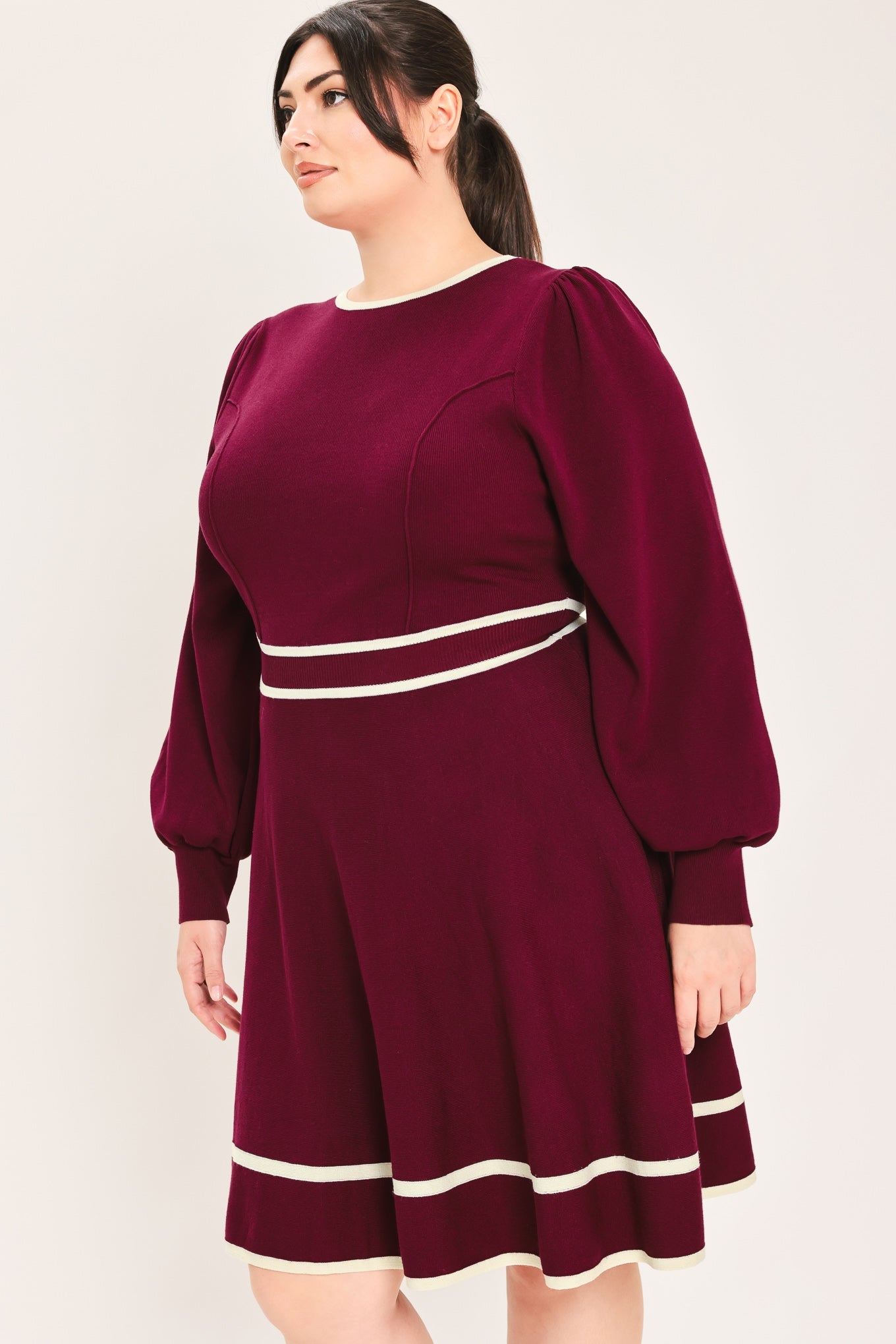 Merlot with Ivory Contrast Mini Sweater Dress