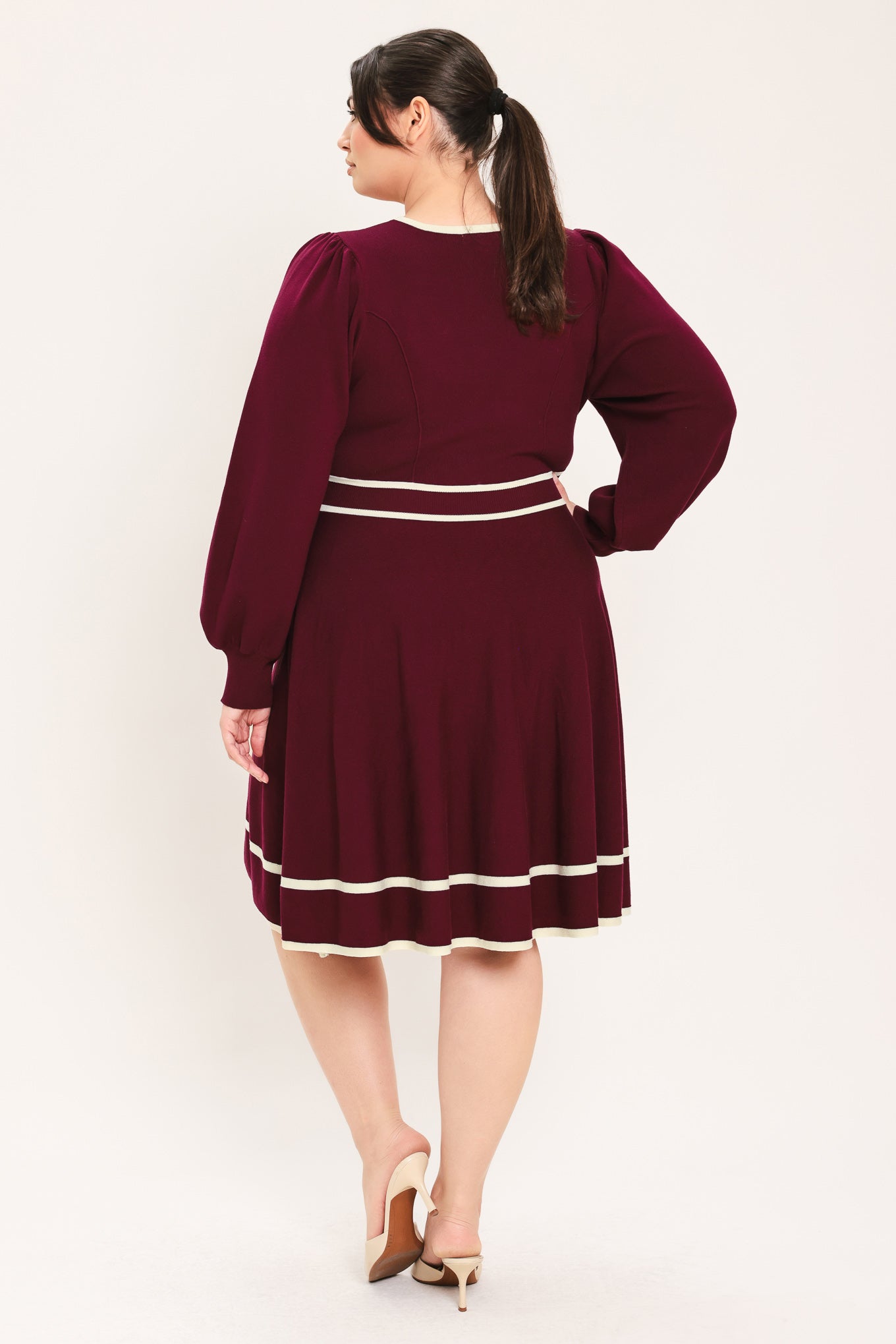 Merlot with Ivory Contrast Mini Sweater Dress