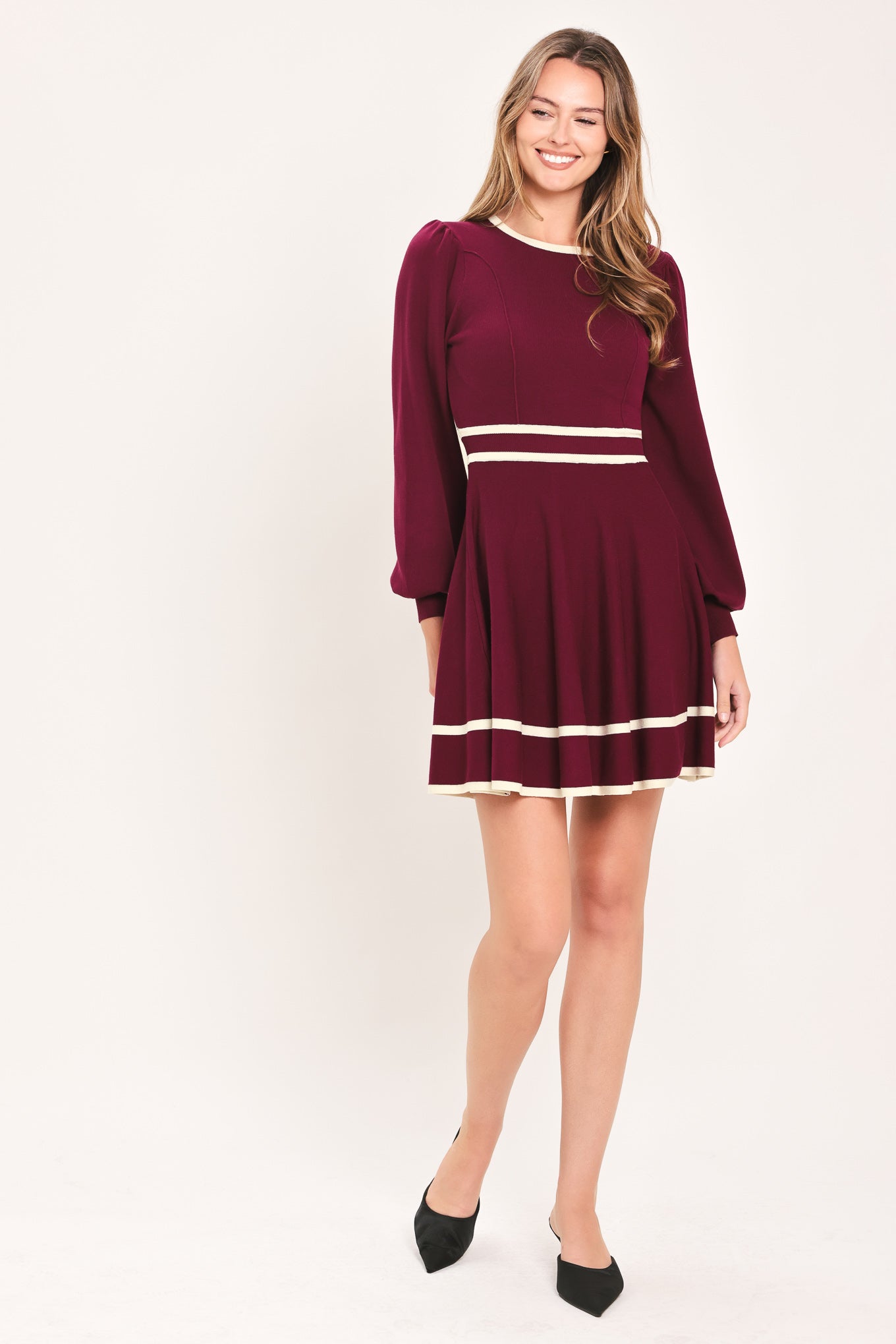 Merlot with Ivory Contrast Mini Sweater Dress WINE
