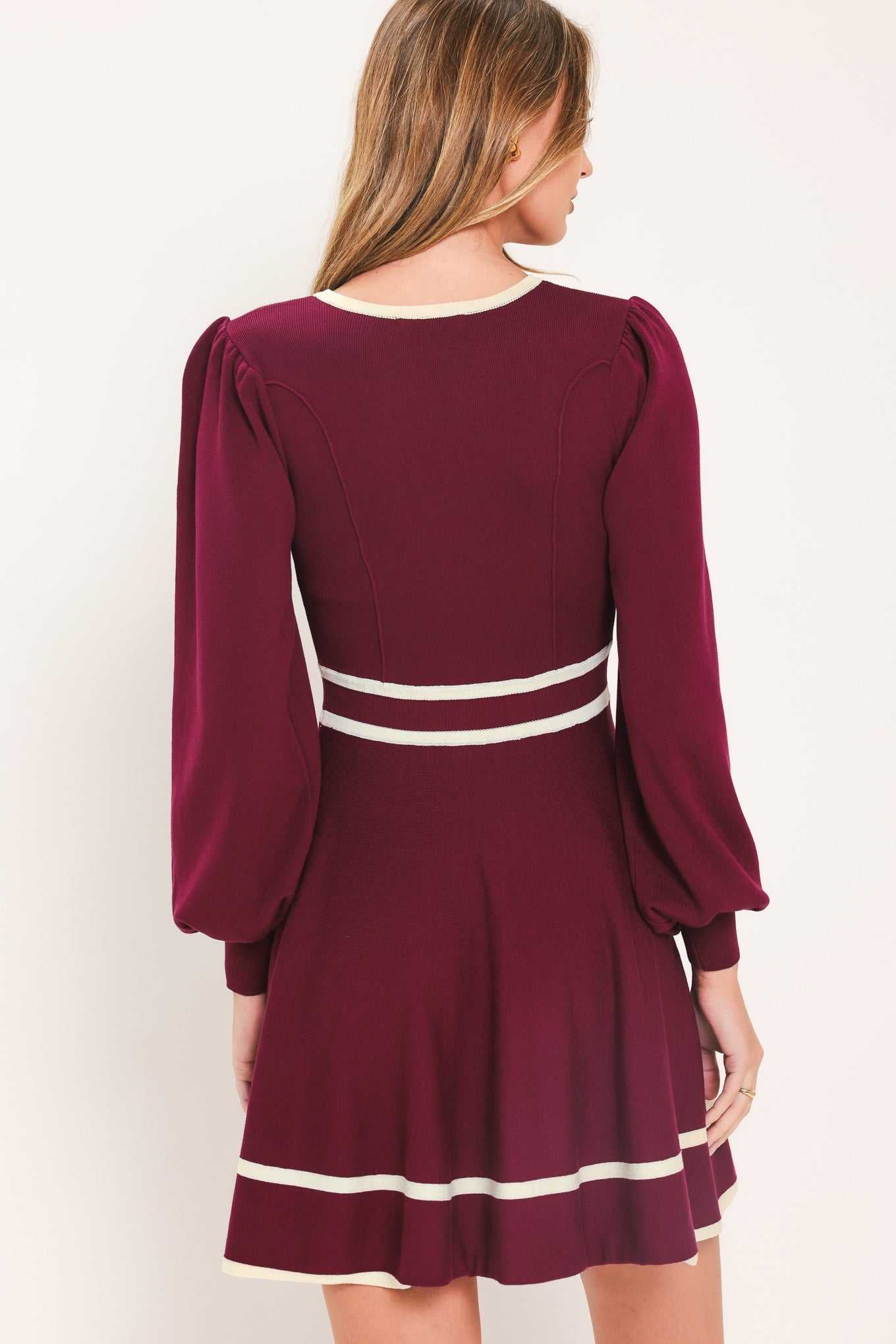 Merlot with Ivory Contrast Mini Sweater Dress