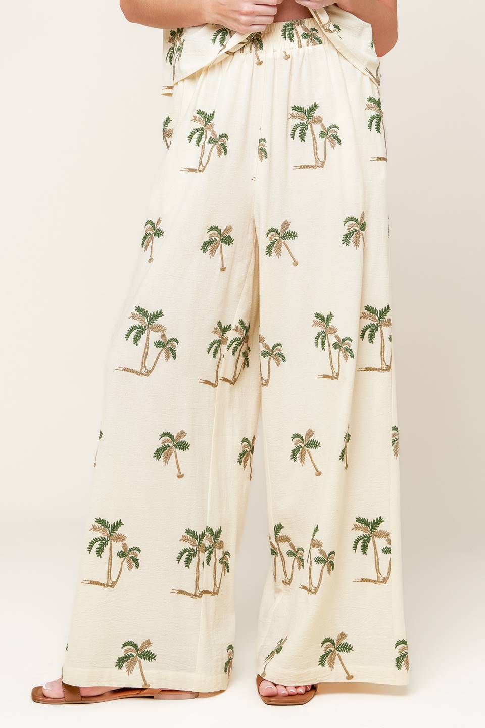 Embroidered Palm Tree Top and Wide Leg Pant Outfit Set - Vacation Ready | Trendy Outfit Sets Outfit Idea for Women by Ro + Ivy | Elevated Basics, Modern Comfort & Style