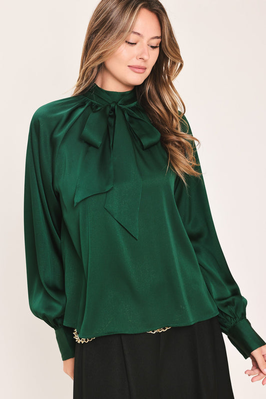 Bow Neck Tie Raglan Top