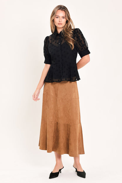 Romantic Polka Dot Puff Sleeve Peplum Top