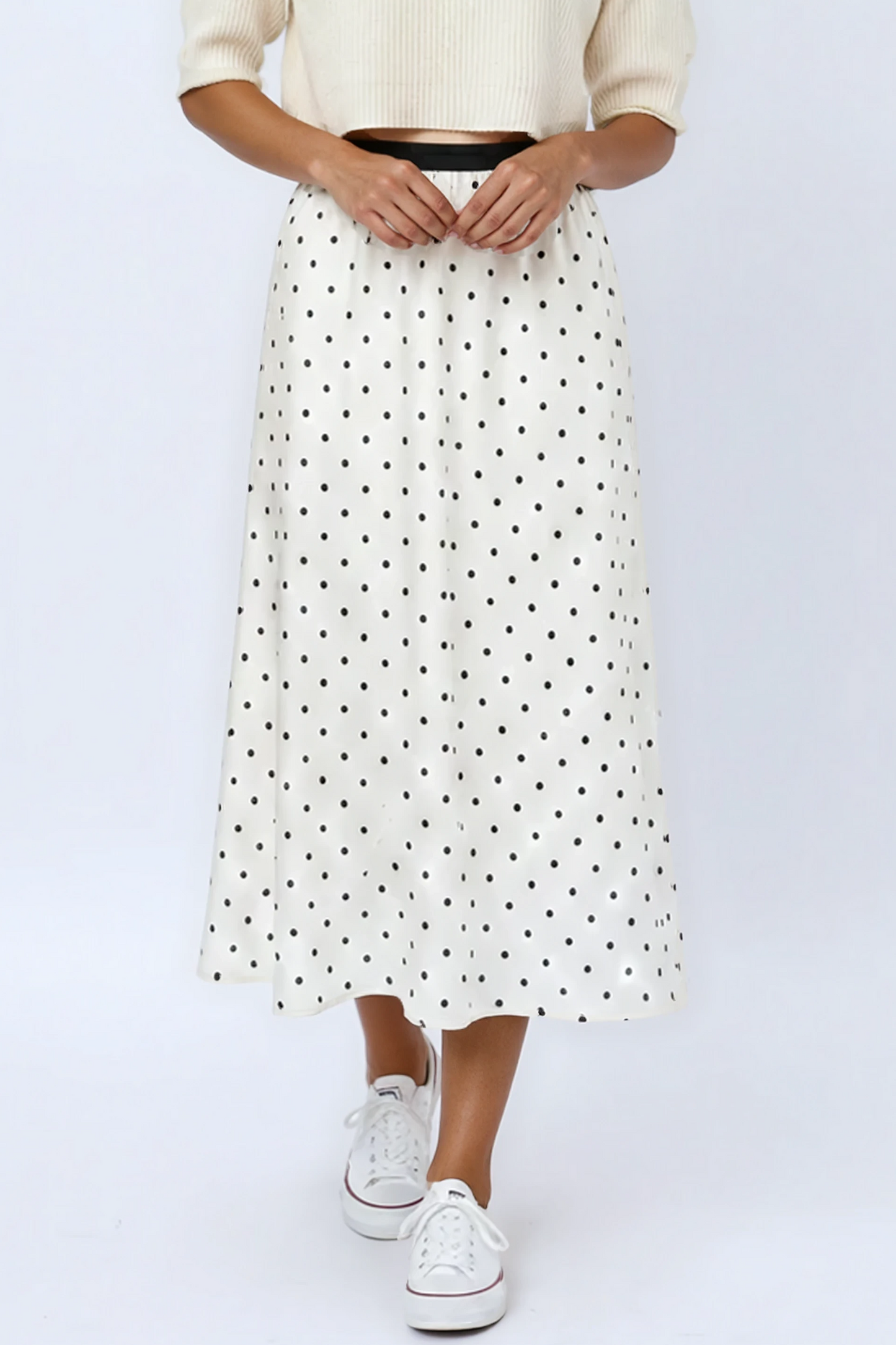 Vintage Polka Dot Flowing Midi Skirt — Timeless Pattern Elegant Comfort Versatile Style - CREAM SMALL DOTS Skirts