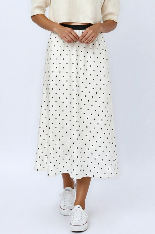 Vintage Polka Dot Flowing Midi Skirt — Timeless Pattern Elegant Comfort Versatile Style - CREAM SMALL DOTS Skirts