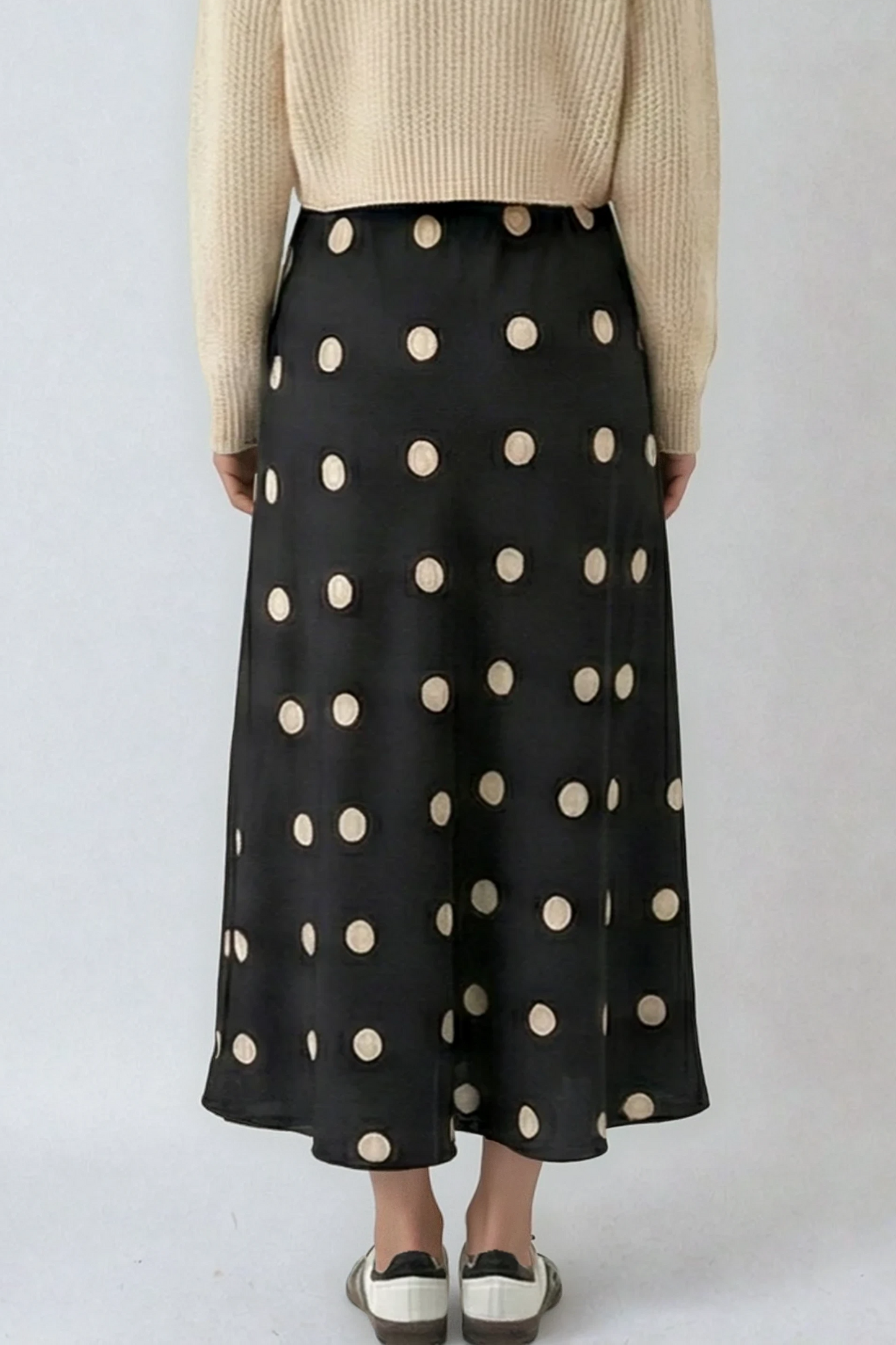 Vintage Polka Dot Flowing Midi Skirt — Timeless Pattern Elegant Comfort Versatile Style - Skirts