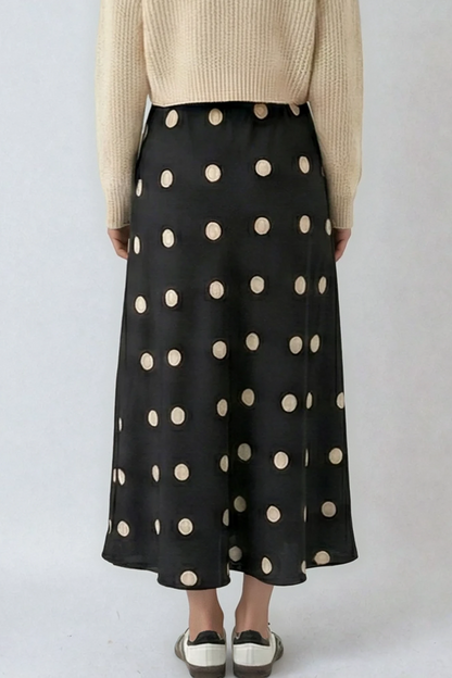Vintage Polka Dot Flowing Midi Skirt — Timeless Pattern Elegant Comfort Versatile Style - Skirts