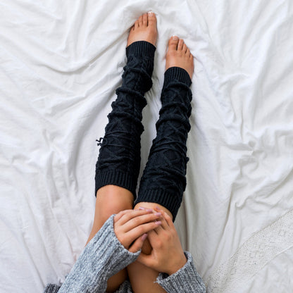 Cable Knit Long Tie Leg Warmer - Socks