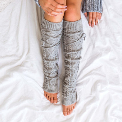 Cable Knit Long Tie Leg Warmer - Socks