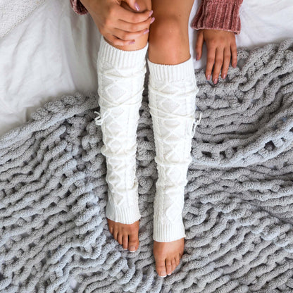 Cable Knit Long Tie Leg Warmer - Socks