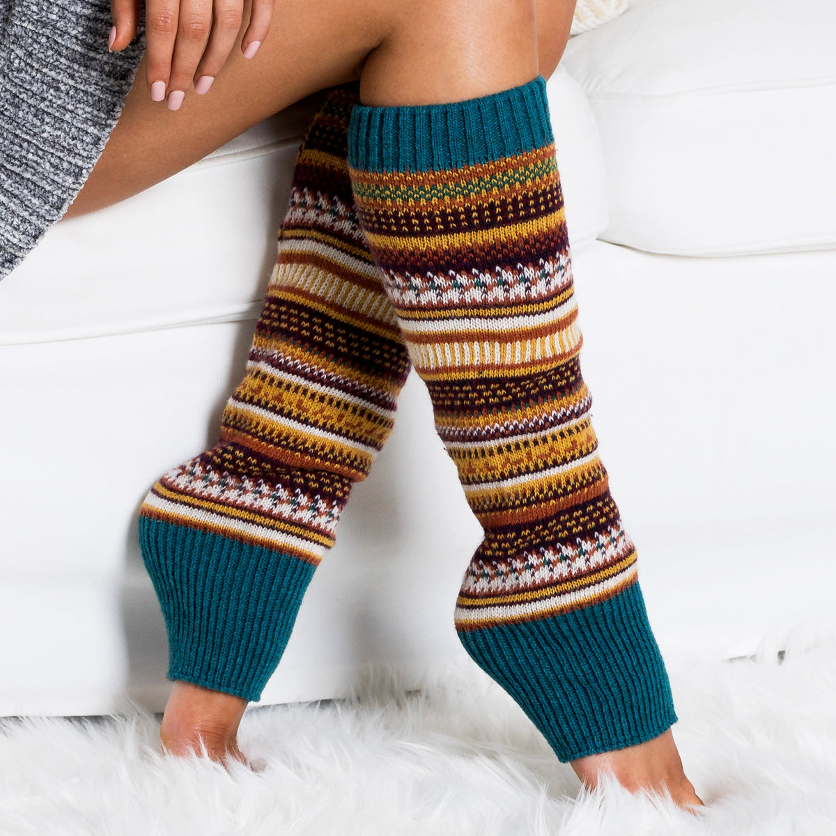 Knitted Fair Isle Leg Warmers