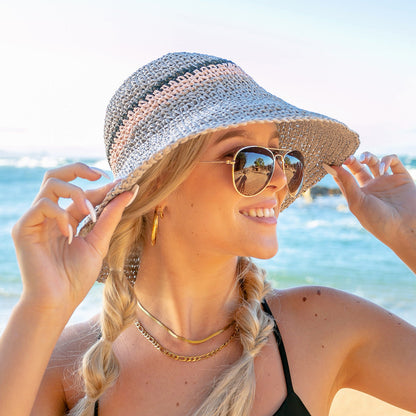 Stripe Accent Straw Hat - Straw Sunhat