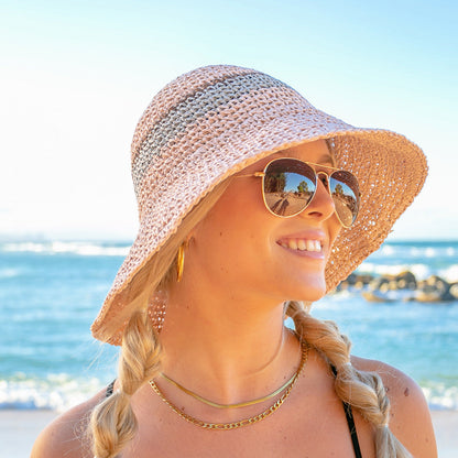 Stripe Accent Straw Hat - Straw Sunhat