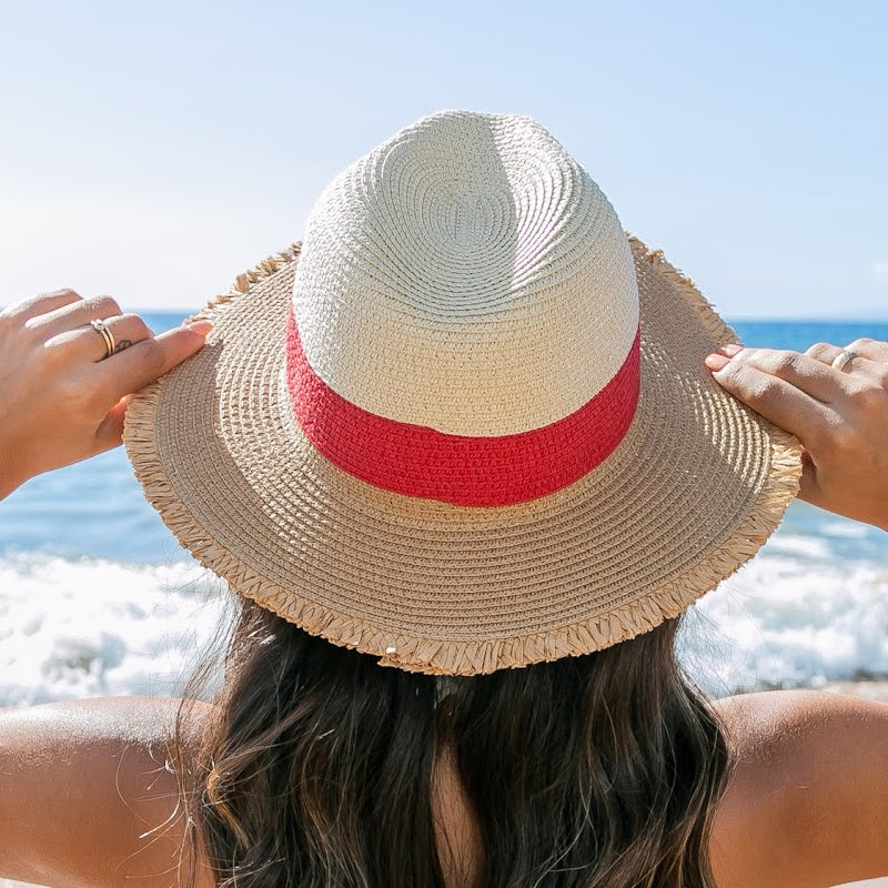 Fray Edge Color Block Panama Hat - Straw Sunhat