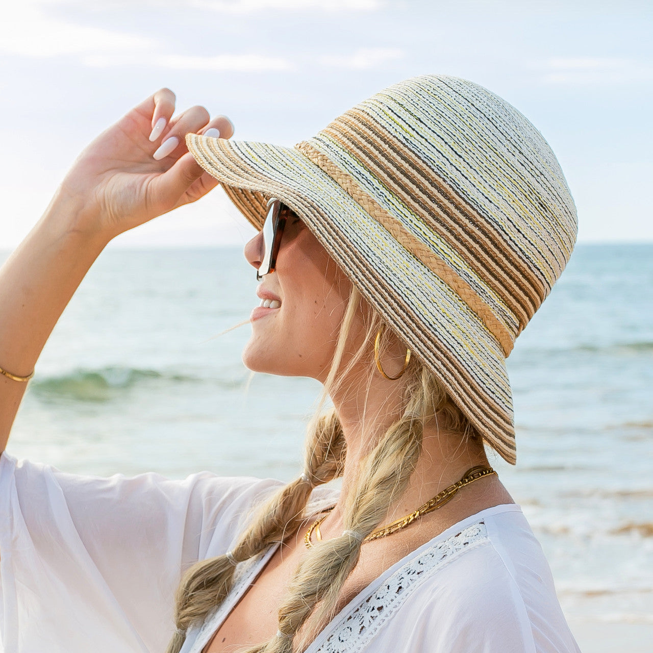 Multi-Stripe Bow Accent Sunhat - Straw Sunhat