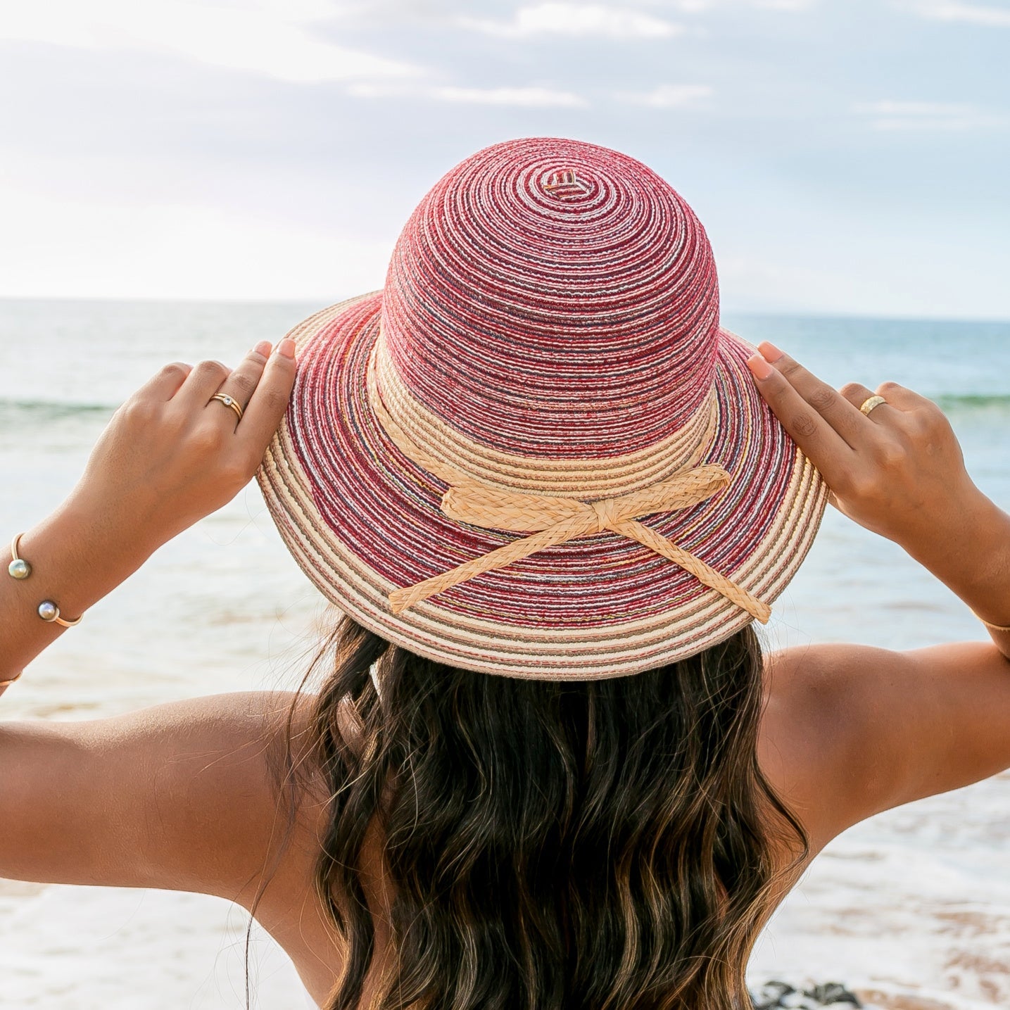 Multi-Stripe Bow Accent Sunhat - Straw Sunhat