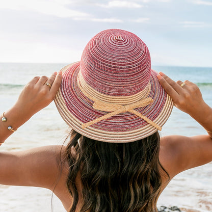 Multi-Stripe Bow Accent Sunhat - Berry Straw Sunhat