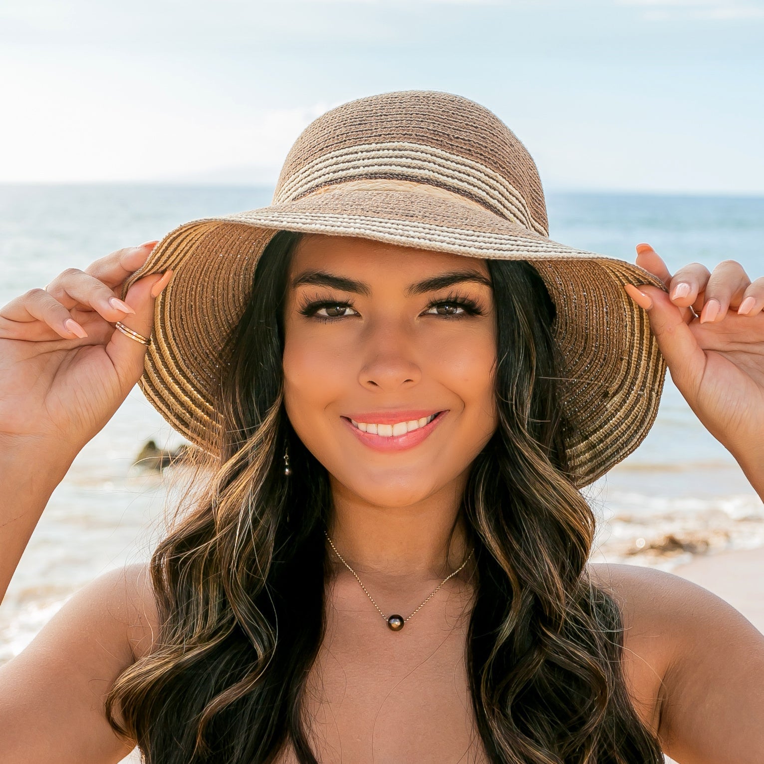 Multi-Stripe Bow Accent Sunhat - Straw Sunhat
