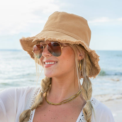 Frayed Edge Canvas Bucket Hat -