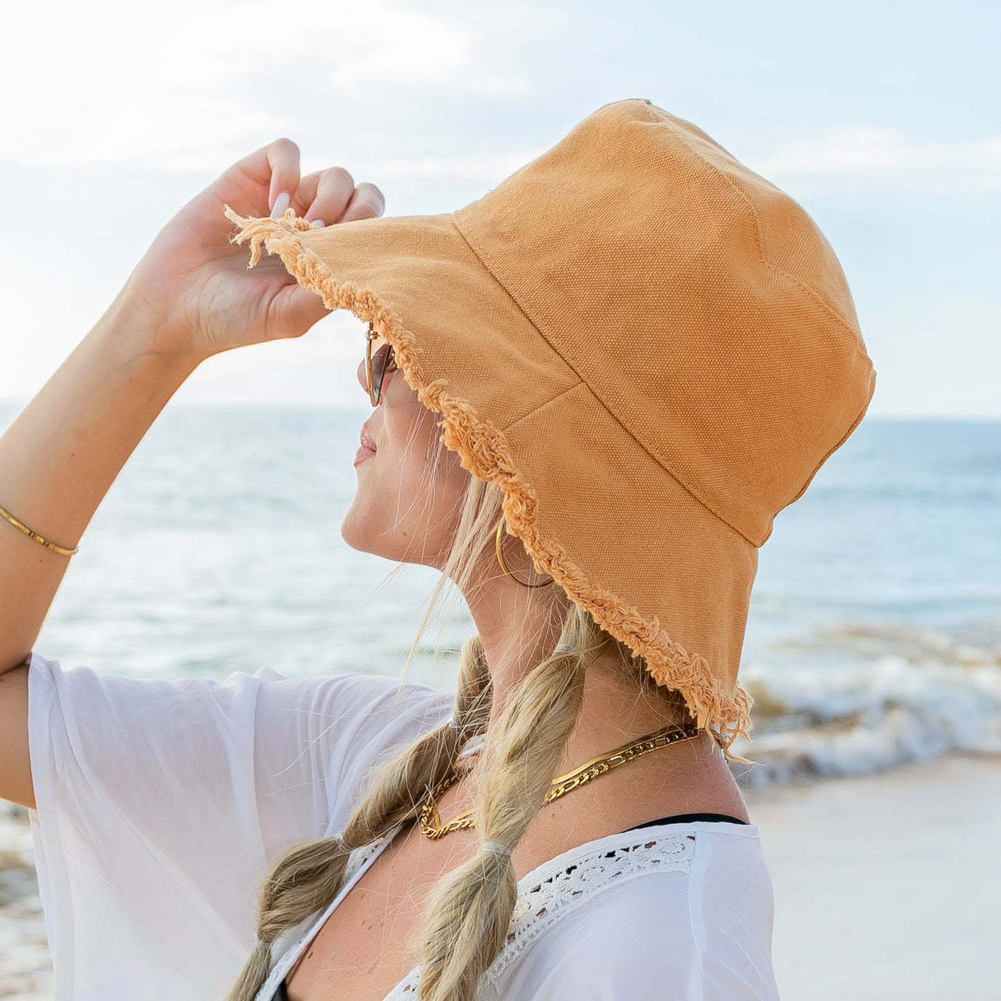 Frayed Edge Canvas Bucket Hat -