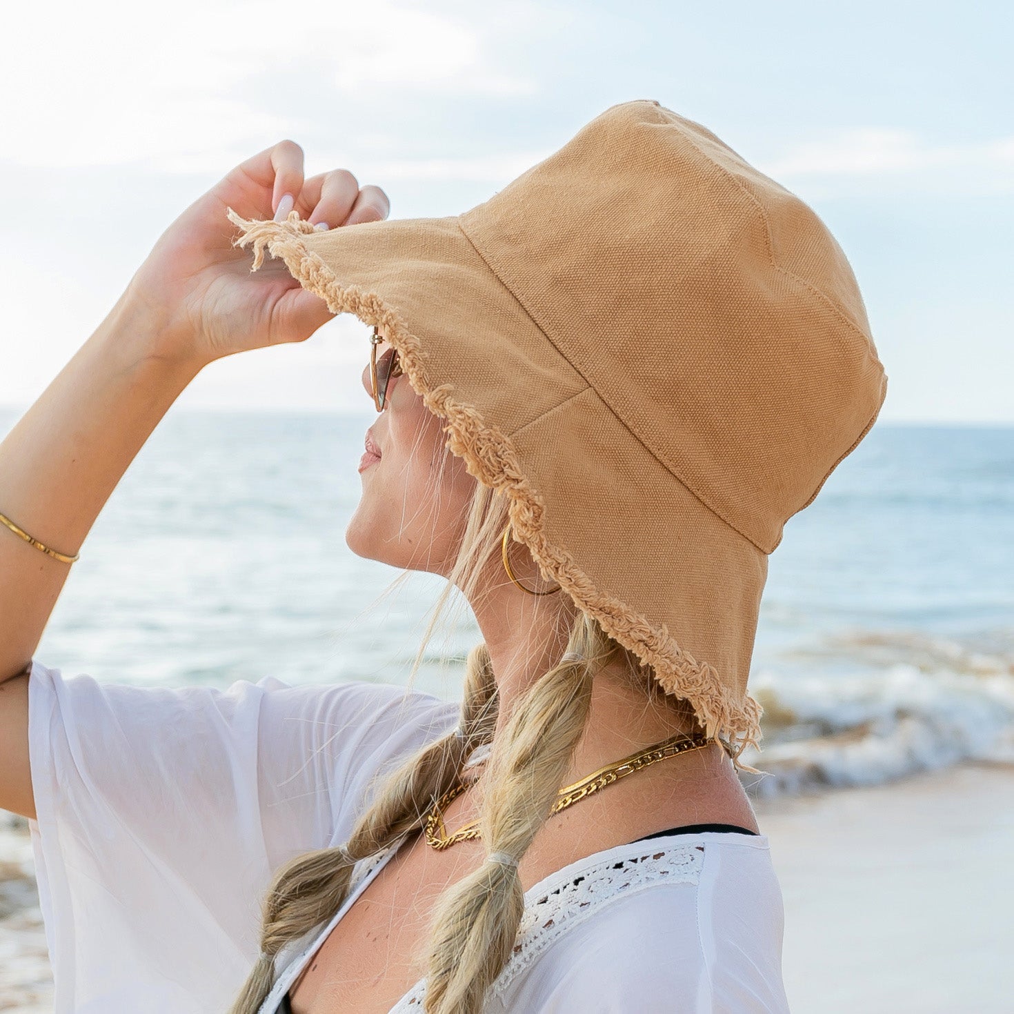 Frayed Edge Canvas Bucket Hat -