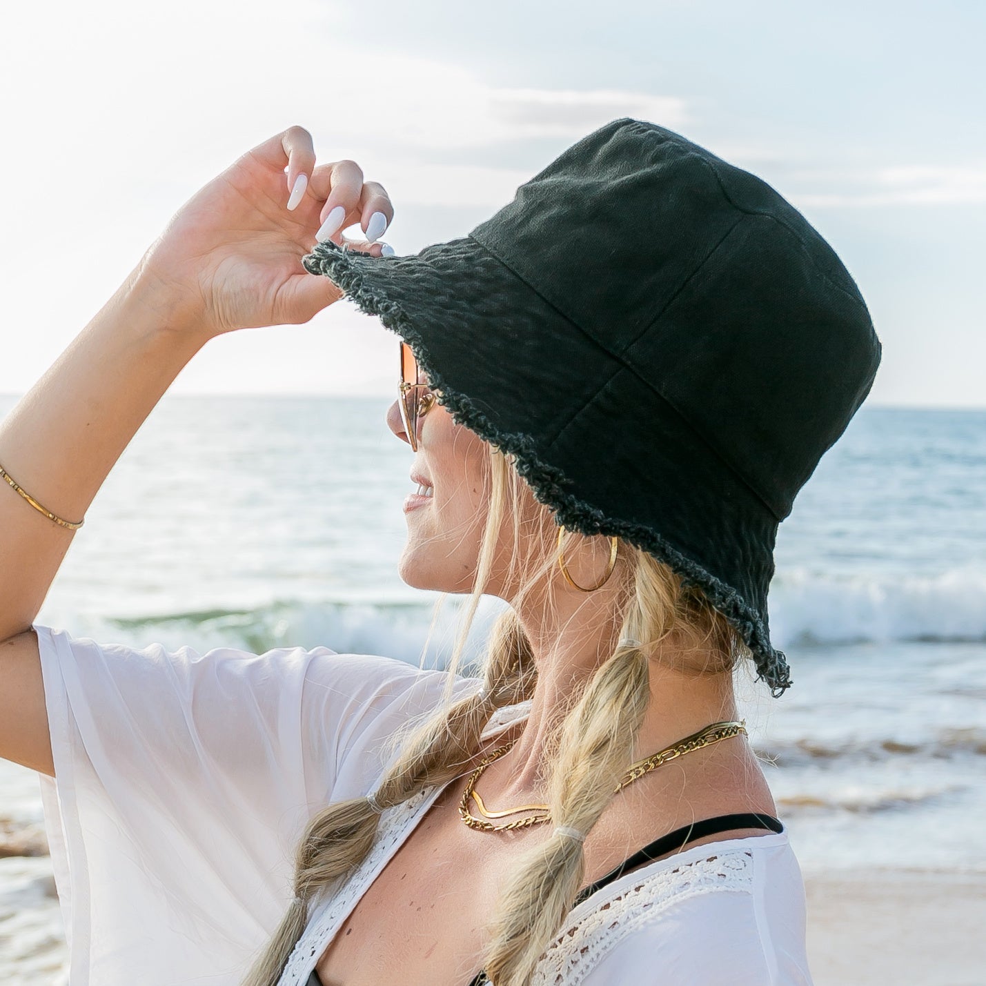 Frayed Edge Canvas Bucket Hat -