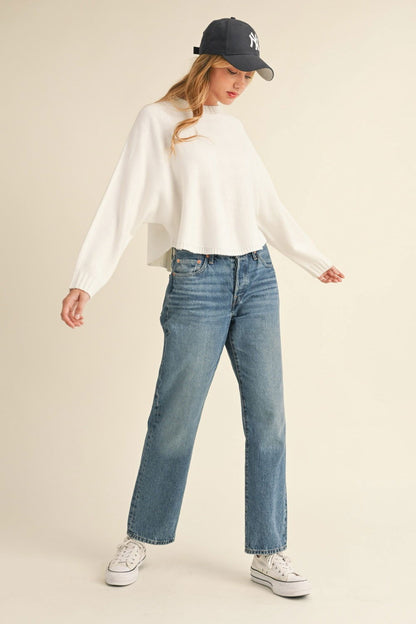 Long Dolman Sleeve Loose Crop Sweater in Off White – outfit idea for women | Ro + Ivy