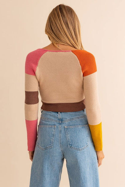 Long Sleeve Color Block Square Neck Knit Top - Ro + Ivy