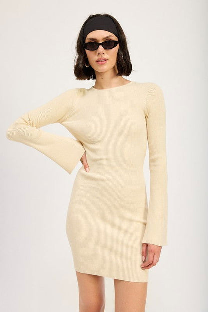 Long Sleeve Mini Dress With Back Cutout - Ro + Ivy