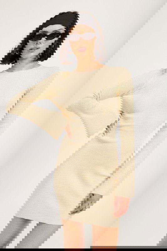Long Sleeve Mini Dress With Back Cutout – IVORY outfit idea for women | Ro + Ivy